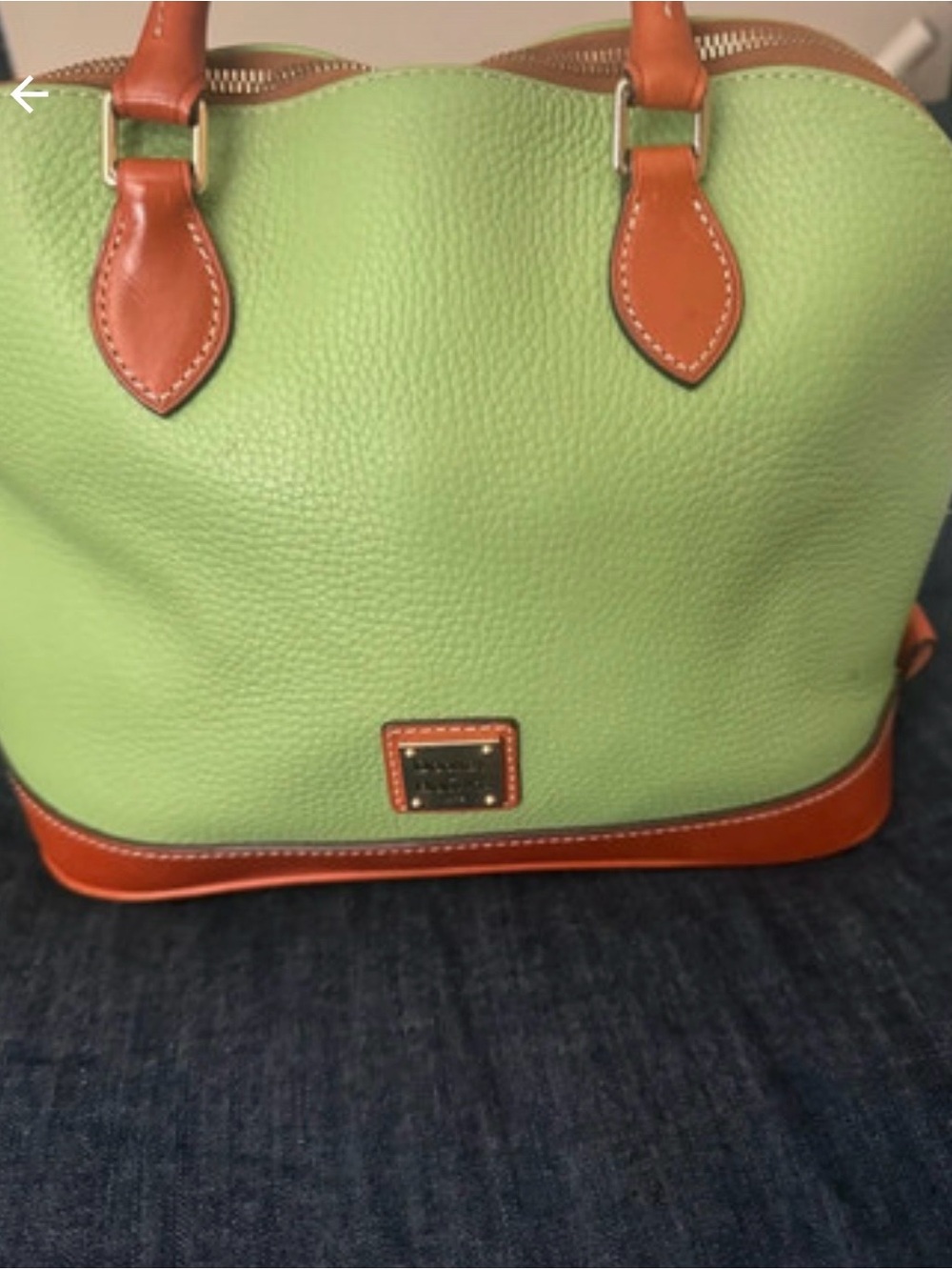 Green Leather Satchel with Tan Trim - Designer Style